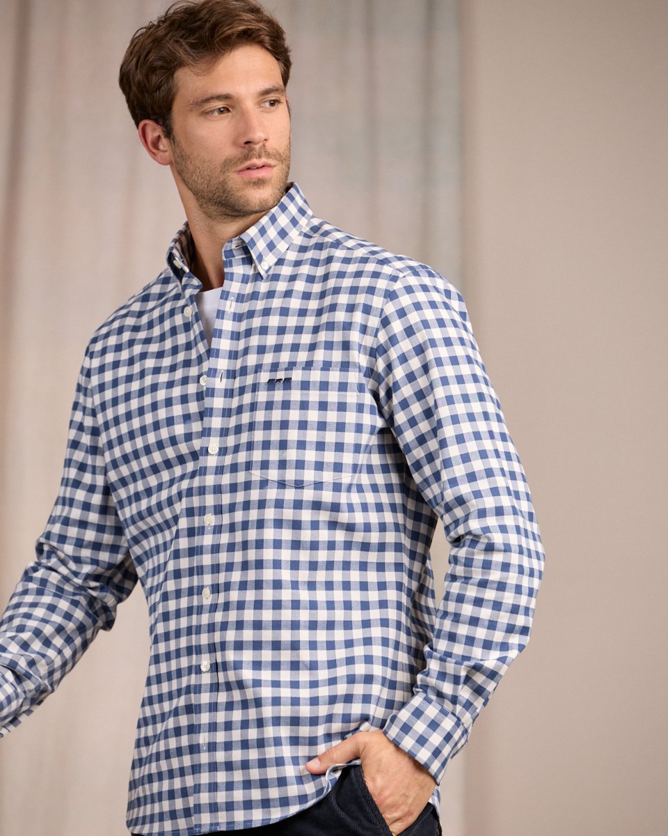 Chemise à larges carreaux vichy bleu