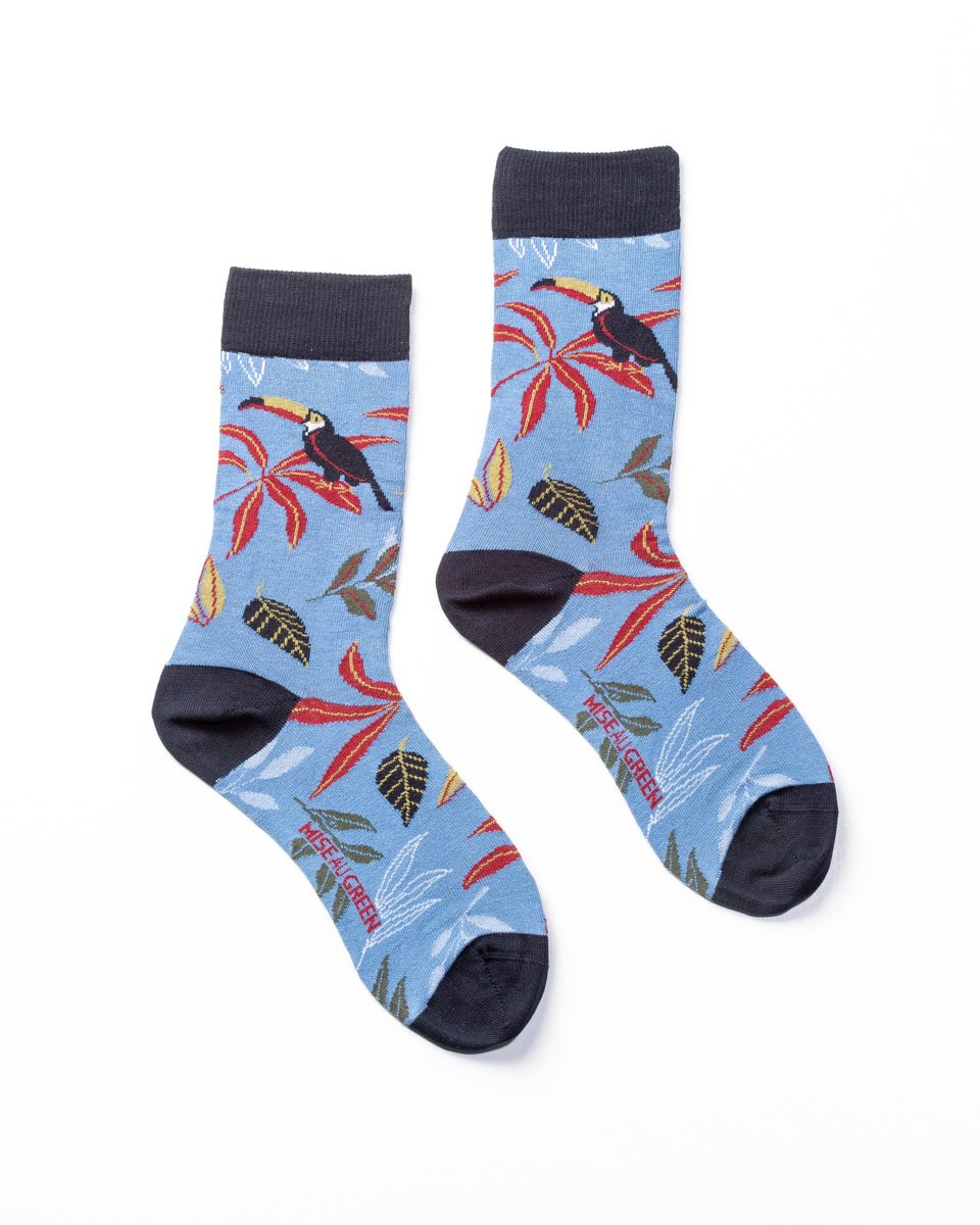 Chaussettes motif tropical pélicans bleu