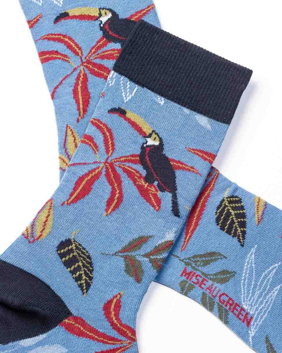 Chaussettes motif tropical pélicans bleu