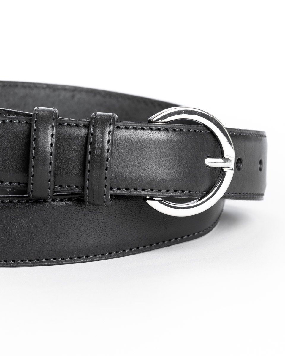 Ceinture unie 100% cuir boucle ronde noir