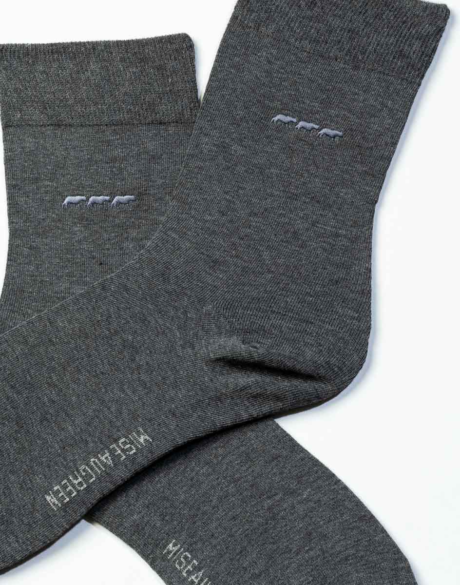 Chaussettes unies broderie 3 vaches gris