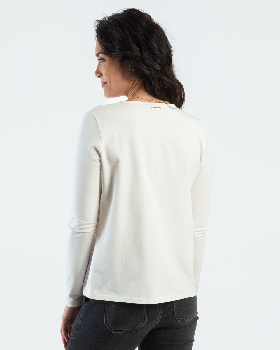 T-shirt manches longues uni style blouse en viscose