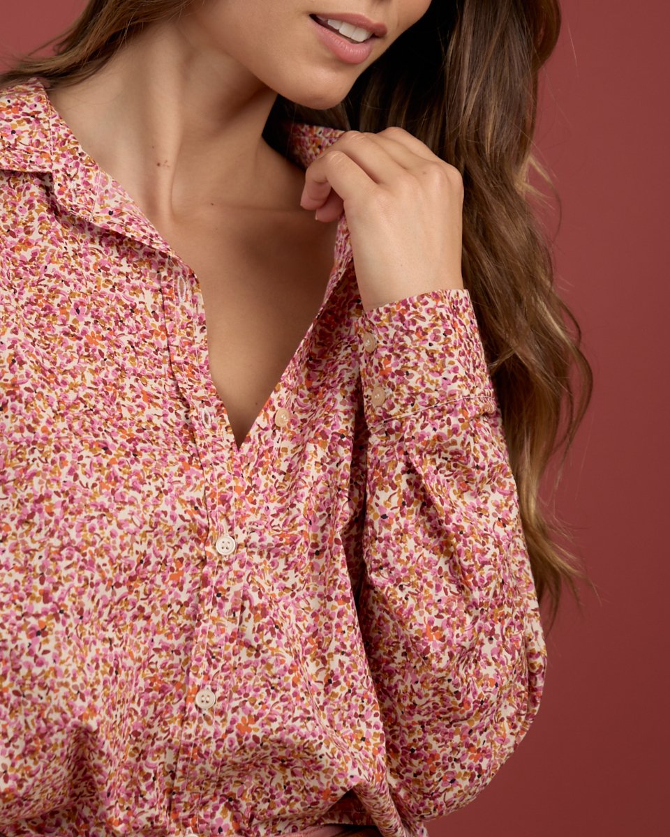 Chemise à imprimé floral rose