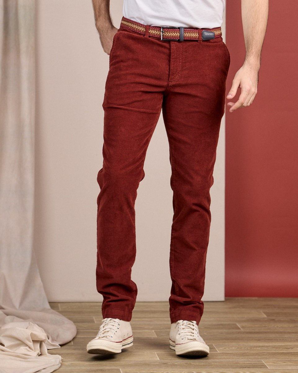 Pantalon velours côtelé rouge