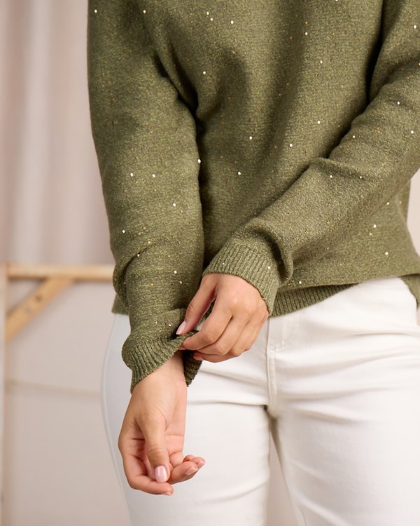 Pull détail lurex vert