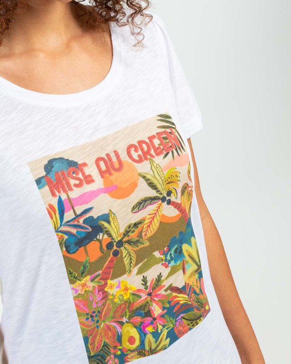 T shirt s rigraphie tropicale en coton blanc I Mise au Green