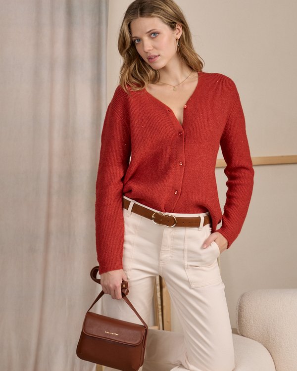 Cardigan détail lurex rouge