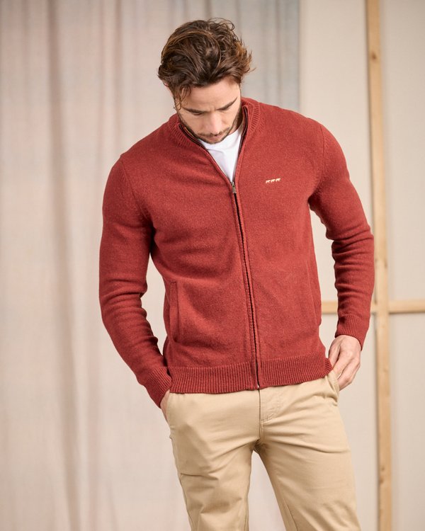 Cardigan à col camionneur rouge