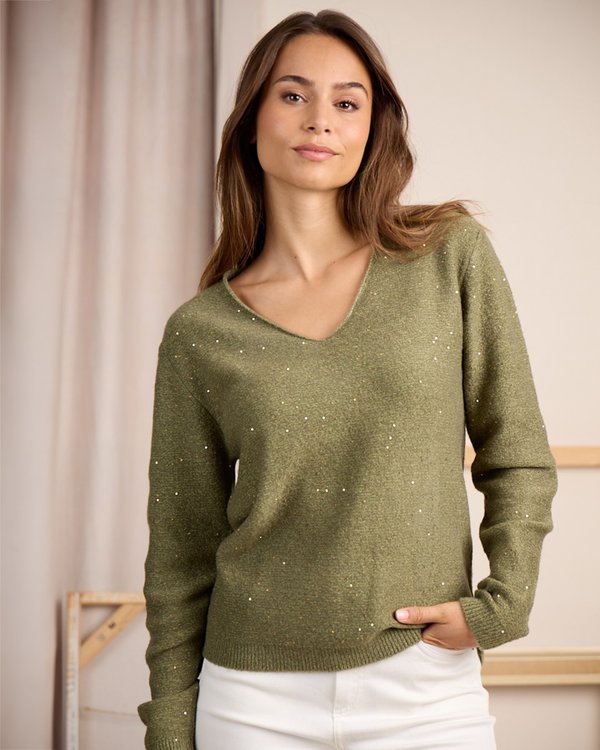 Pull détail lurex vert