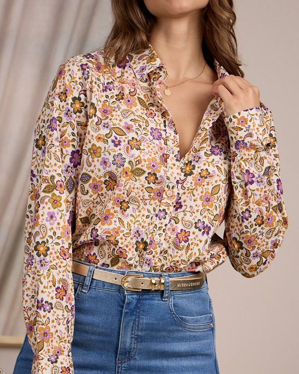 Chemise à imprimé floral beige