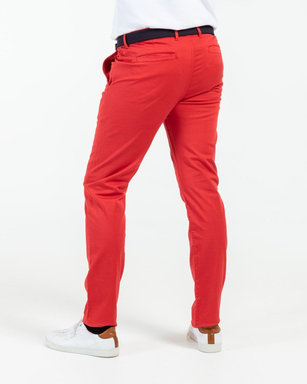 Pantalon chino Lucas uni taille lastique en coton rouge I Mise au