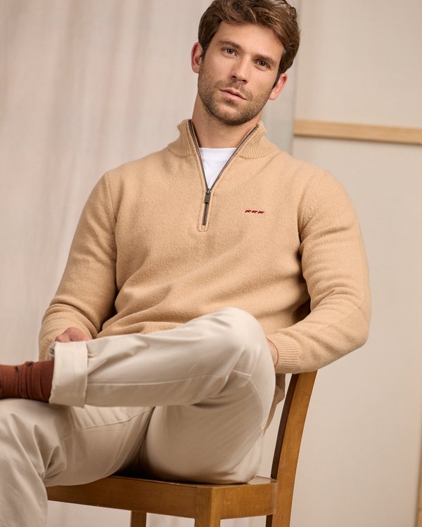 Pull col camionneur beige