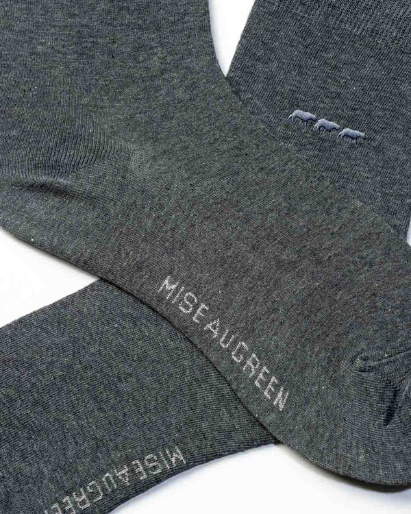 Chaussettes unies broderie 3 vaches gris