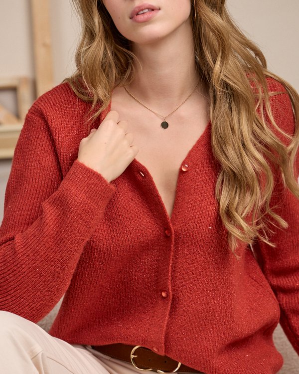 Cardigan détail lurex rouge