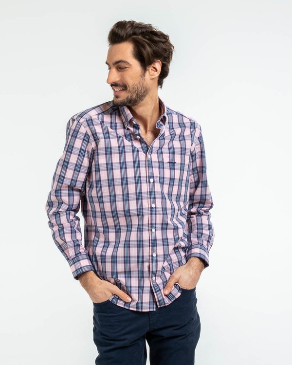 Chemise carreaux regular fit manches longues rose I Mise au Green