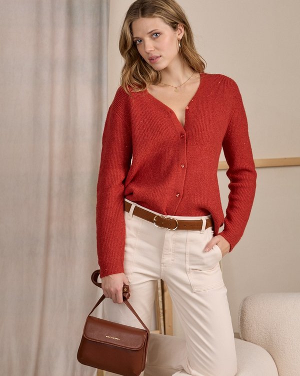 Cardigan détail lurex rouge