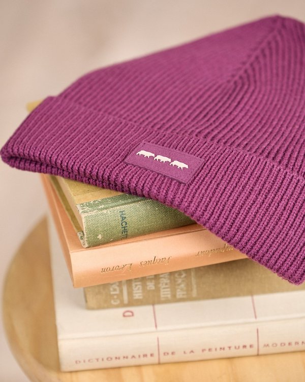 Bonnet en tricot violet