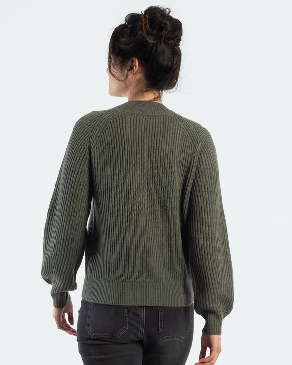 Pull uni col montant côte anglaise manches longues 30% laine